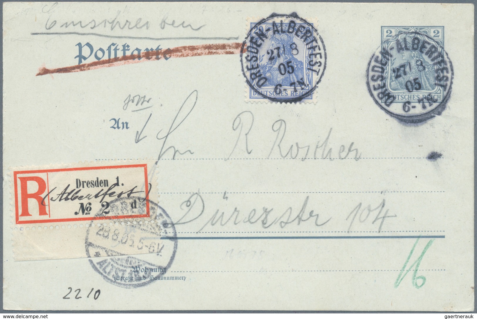 Deutsches Reich - Stempel: "DRESDEN (ALBERTFEST)", Seltener Sonder-R-Zettel Auf 2 Pfg. Germania-Ganz - Franking Machines (EMA)