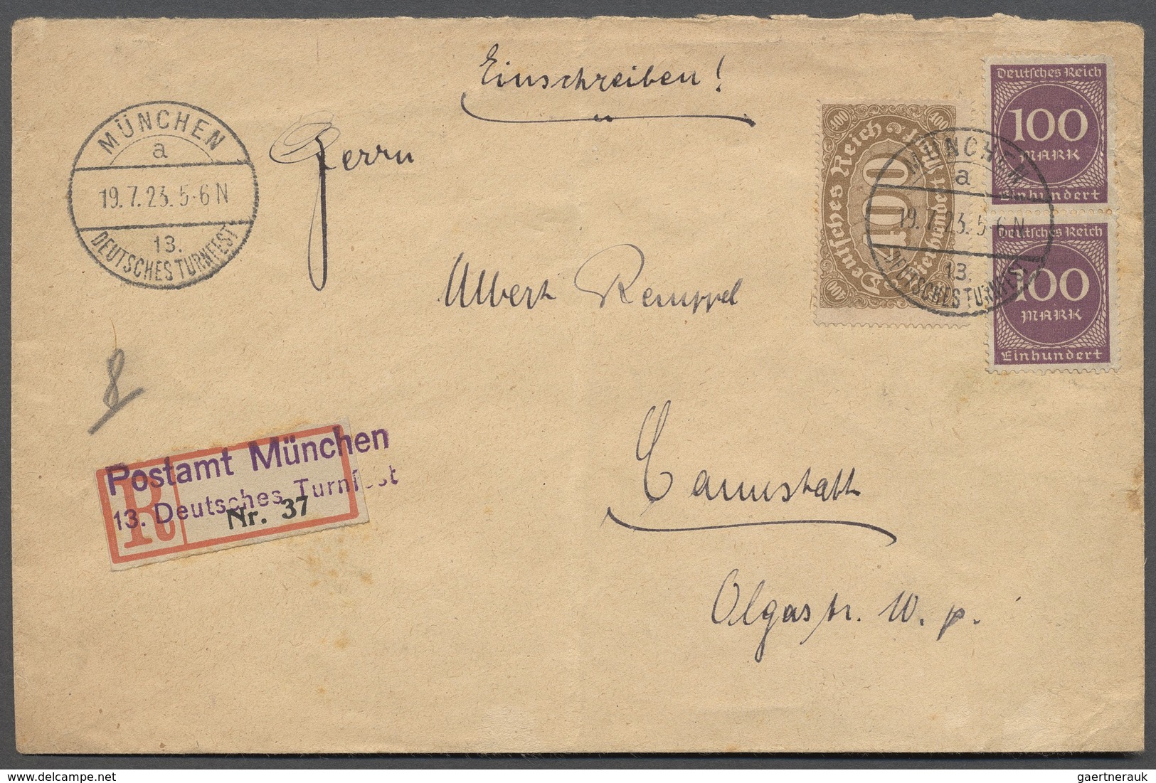 Deutsches Reich - Stempel: MÜNCHEN 13. DEUTSCHES TURNFEST 19.7.23, Klar Und Der Seltene Sonder-R-Zet - Franking Machines (EMA)