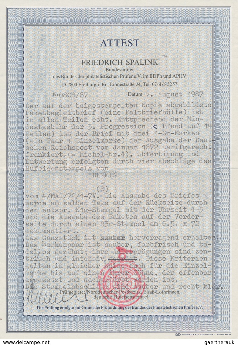 Deutsches Reich - Hufeisenstempel: DEMMIN 4 MAI 72 Auf Paketbegleitbrief Mit Kleiner Schild 3x 1 Gr - Frankeermachines (EMA)