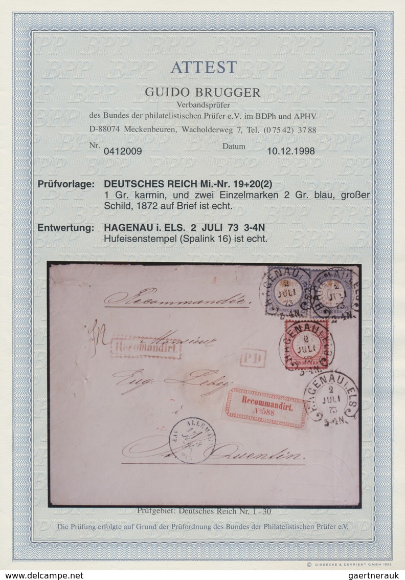 Deutsches Reich - Hufeisenstempel: HAGENAU I.ELS. 2 JULI 73 (Spal. Nr. 16) Auf Einschreiben Mit Selt - Frankeermachines (EMA)