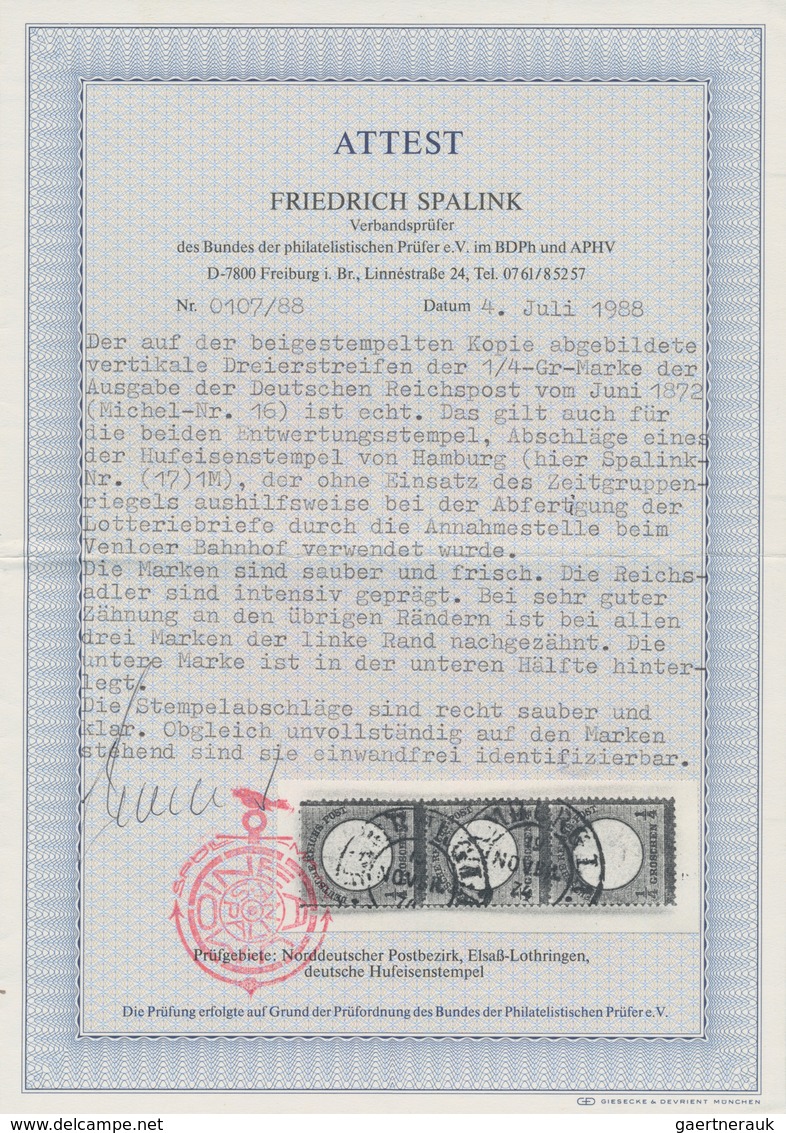 Deutsches Reich - Hufeisenstempel: HAMBURG I.A. 19 NOVBR 74 Hufeisenstempel Auf Dreierstreifen ¼ Gr, - Franking Machines (EMA)