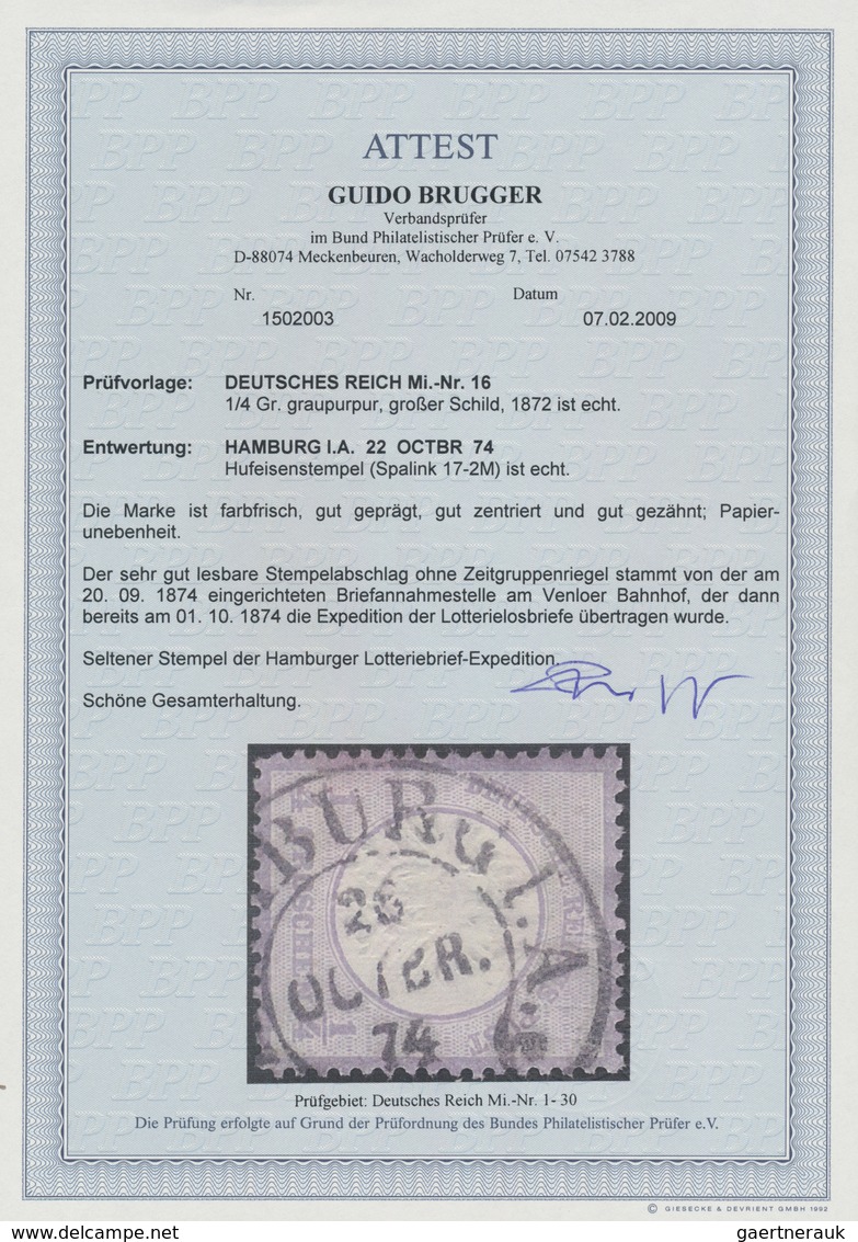 Deutsches Reich - Hufeisenstempel: HAMBURG I.A. 26 OCTBR 74 Hufeisenstempel A. ¼ Gr, Verwendung 1874 - Machines à Affranchir (EMA)