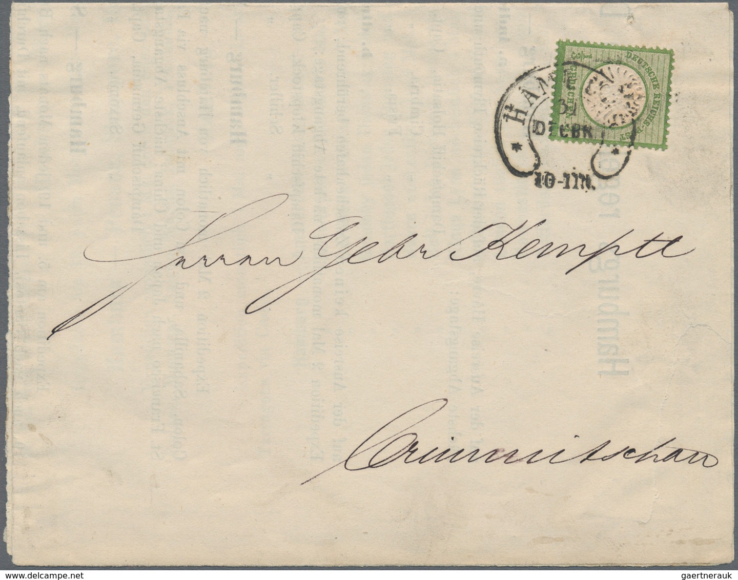 Deutsches Reich - Hufeisenstempel: HAMBURG 31 DECBR (1874) LETZTTAGS-STEMPEL Auf Schiffs-Drucksache - Franking Machines (EMA)