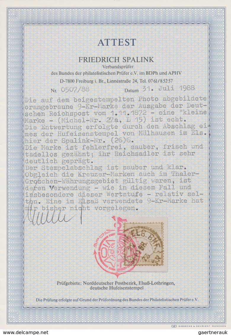 Deutsches Reich - Hufeisenstempel: 1872, Großer Schild 9 Kr. Orangebraun UNIKAT Mit Groschengebiet-H - Maschinenstempel (EMA)