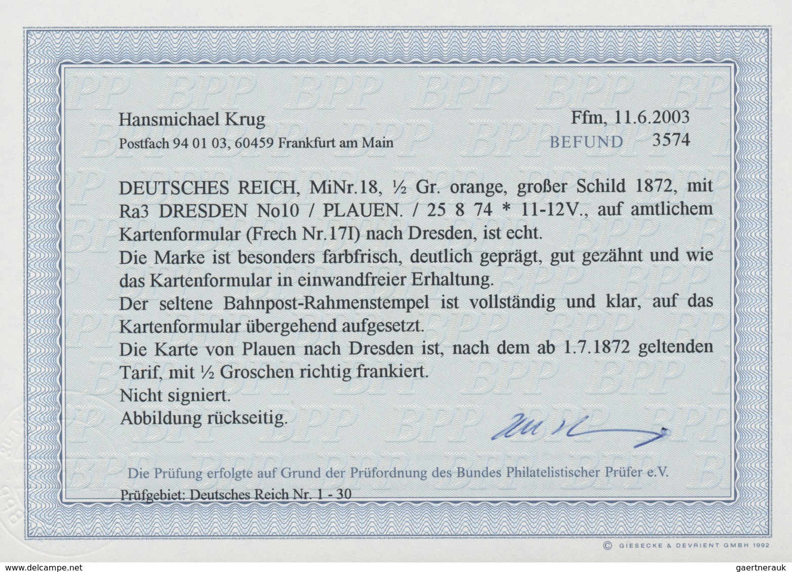 Deutsches Reich - Bahnpost: DRESDEN No10 PLAUEN 25.8.74, Seltener Bahnpost-Ra3 Auf Postkarte Mit Gro - Other & Unclassified