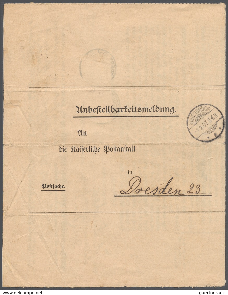 Deutsches Reich - Besonderheiten: 1907, Unbestellbarkeitsmeldung Von Hohenbrück Nach Dresden, Dort F - Autres & Non Classés