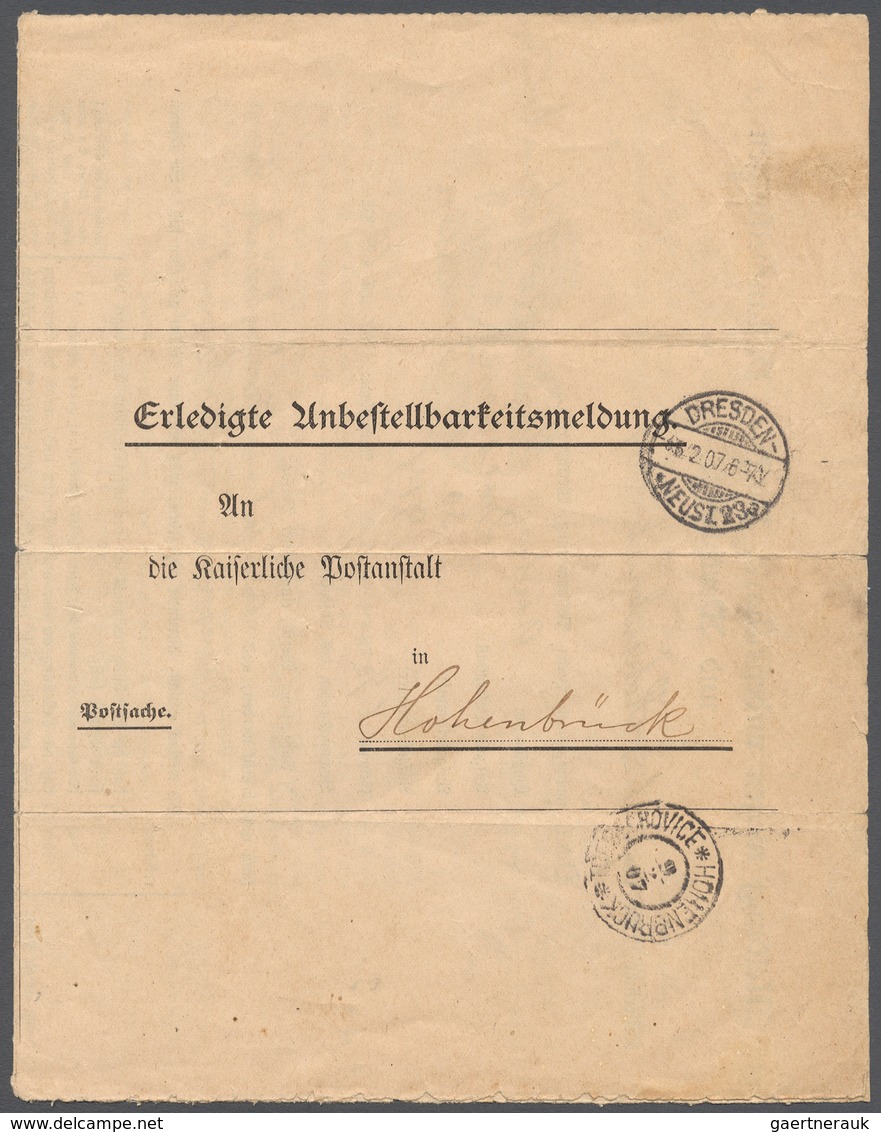 Deutsches Reich - Besonderheiten: 1907, Unbestellbarkeitsmeldung Von Hohenbrück Nach Dresden, Dort F - Sonstige & Ohne Zuordnung