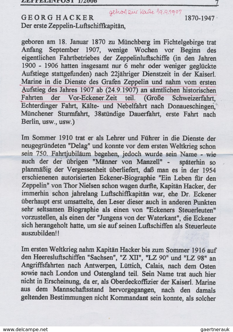 Deutsches Reich - Besonderheiten: 1907, Eigenhändige Von Georg Hacker, Erster Zeppelinkapitän (LZ 3) - Sonstige & Ohne Zuordnung