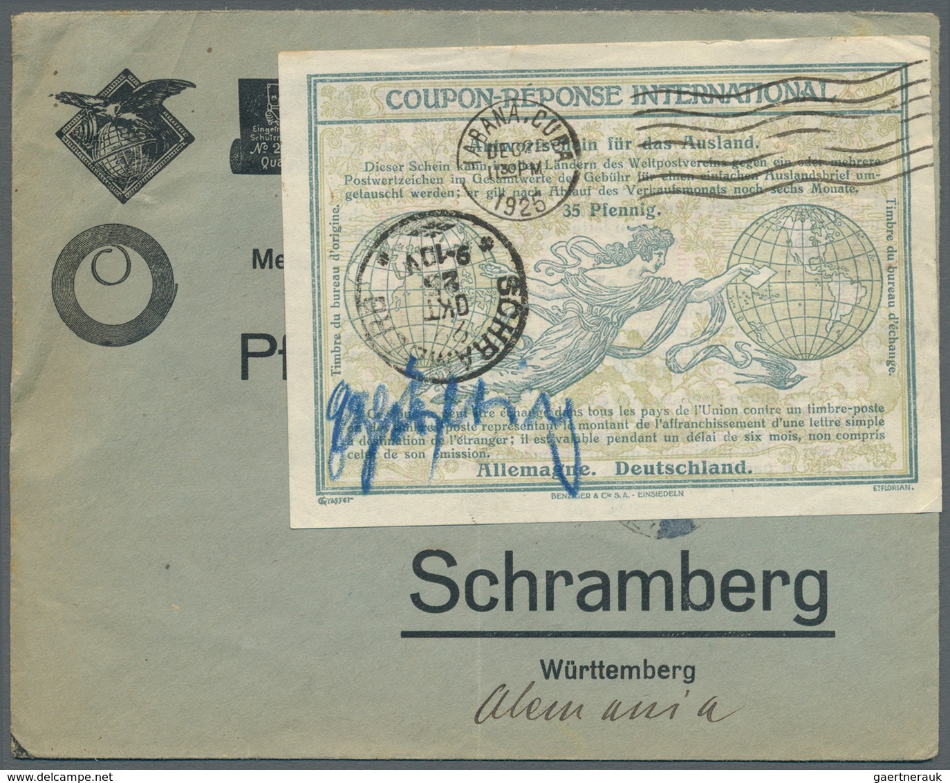 Deutsches Reich - Besonderheiten: 1925, Incoming Mail, Cuba: 35 Pfennig Internationaler Antwortschei - Sonstige & Ohne Zuordnung