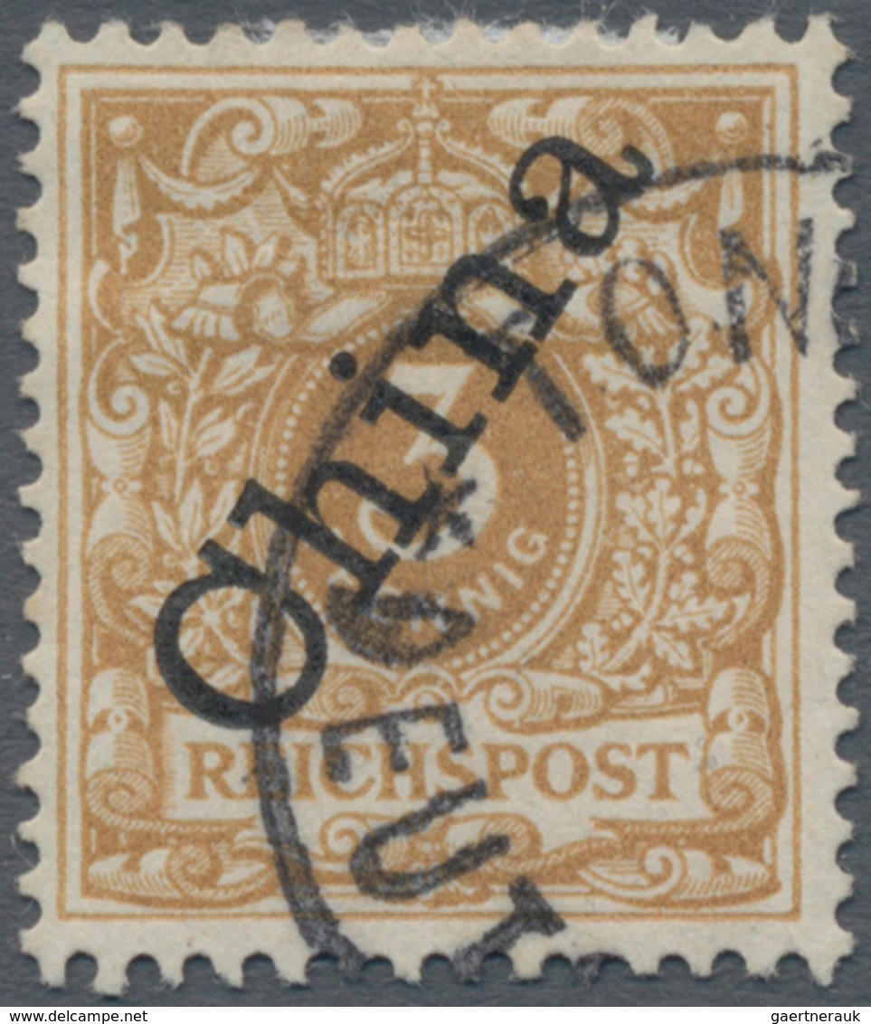 Deutsche Post In China: 1898, Freimarke: 3 Pf, Steiler Aufdruck, Hellocker, Gebraucht Mit Echtem (Ho - Deutsche Post In China