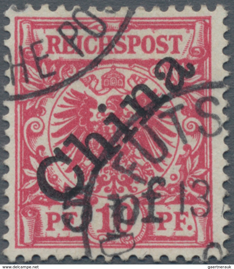 Deutsche Post In China: 1901, Freimarke Für Futschau 5 Pf Auf 10 Pf Lebhaftrot Mit Diagonalem Aufdru - Chine (bureaux)