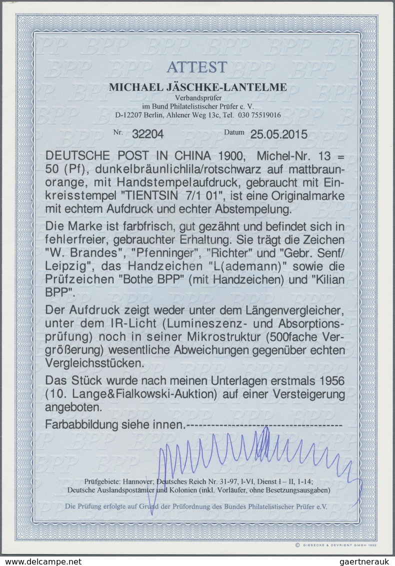 Deutsche Post In China: 1900, Germania 50 Pfg. Mit Handstempelaufdruck, Gestempelt "TIENTSIN 7/1 01" - China (kantoren)