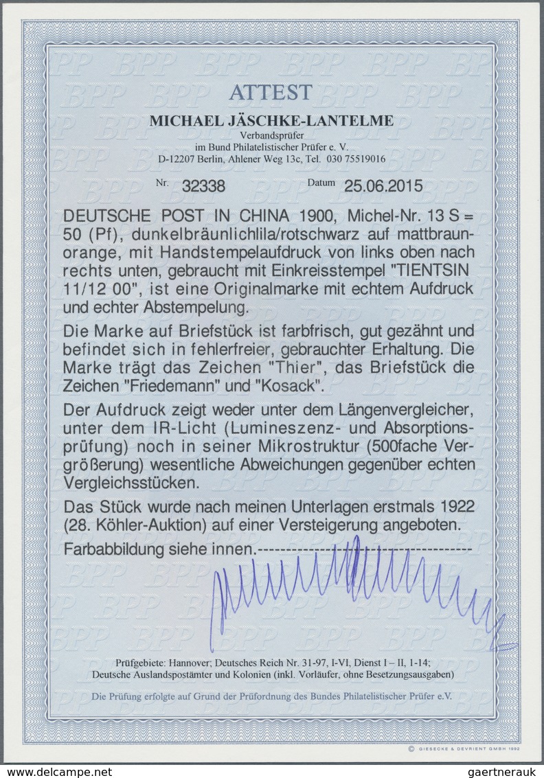 Deutsche Post In China: 1900, 50 Pfg. Germania Mit CHINA-Handstempelaufdruck Von LINKS OBEN NACH REC - China (kantoren)