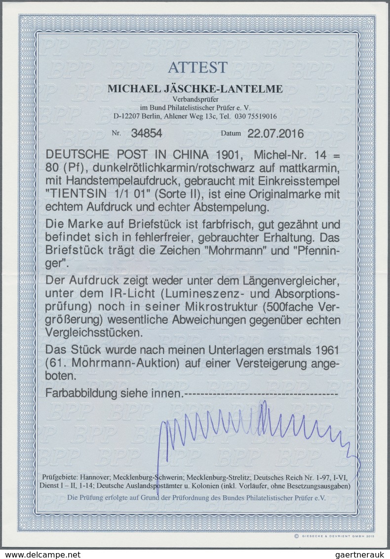 Deutsche Post In China: 1901, 80 Pfg. Handstempelaufdruck, Farbfrisches Und Gut Gezähntes Luxusstück - China (kantoren)