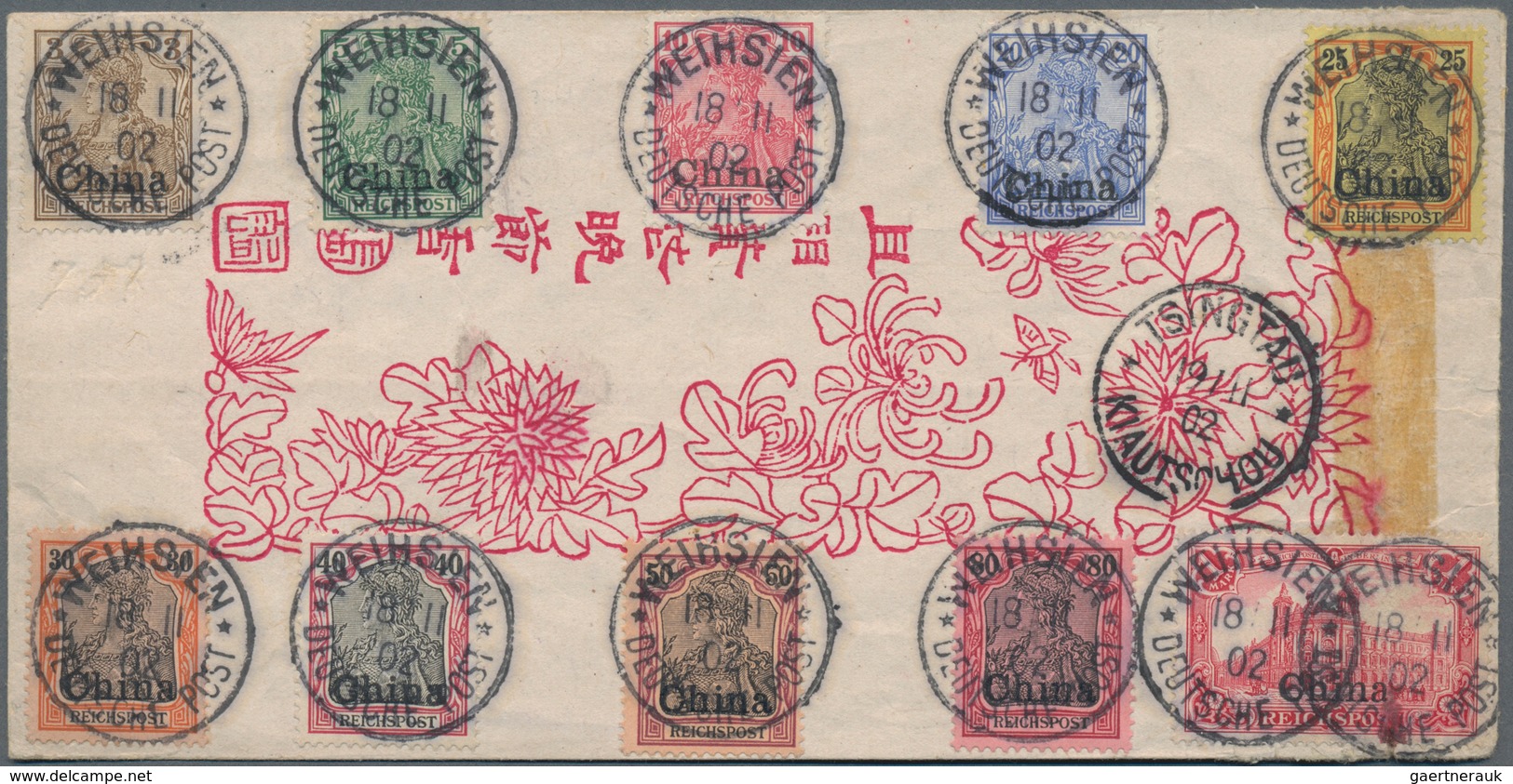 Deutsche Post In China: 1902, 3 Pfg. Bis 1 Mark Reichspost, Attraktive Frankatur Auf Mandarin-Zierbr - Chine (bureaux)