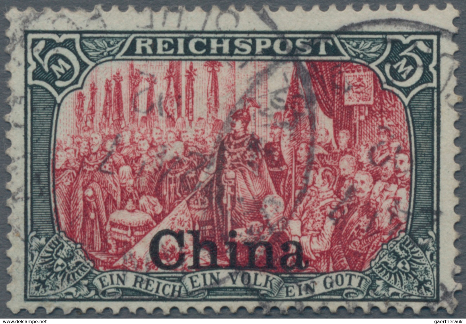 Deutsche Post In China: 1901, 5 Mark, Type I Ohne Nachmalung, Gest. "Shanghai 24/7/02". Attest Steue - China (kantoren)