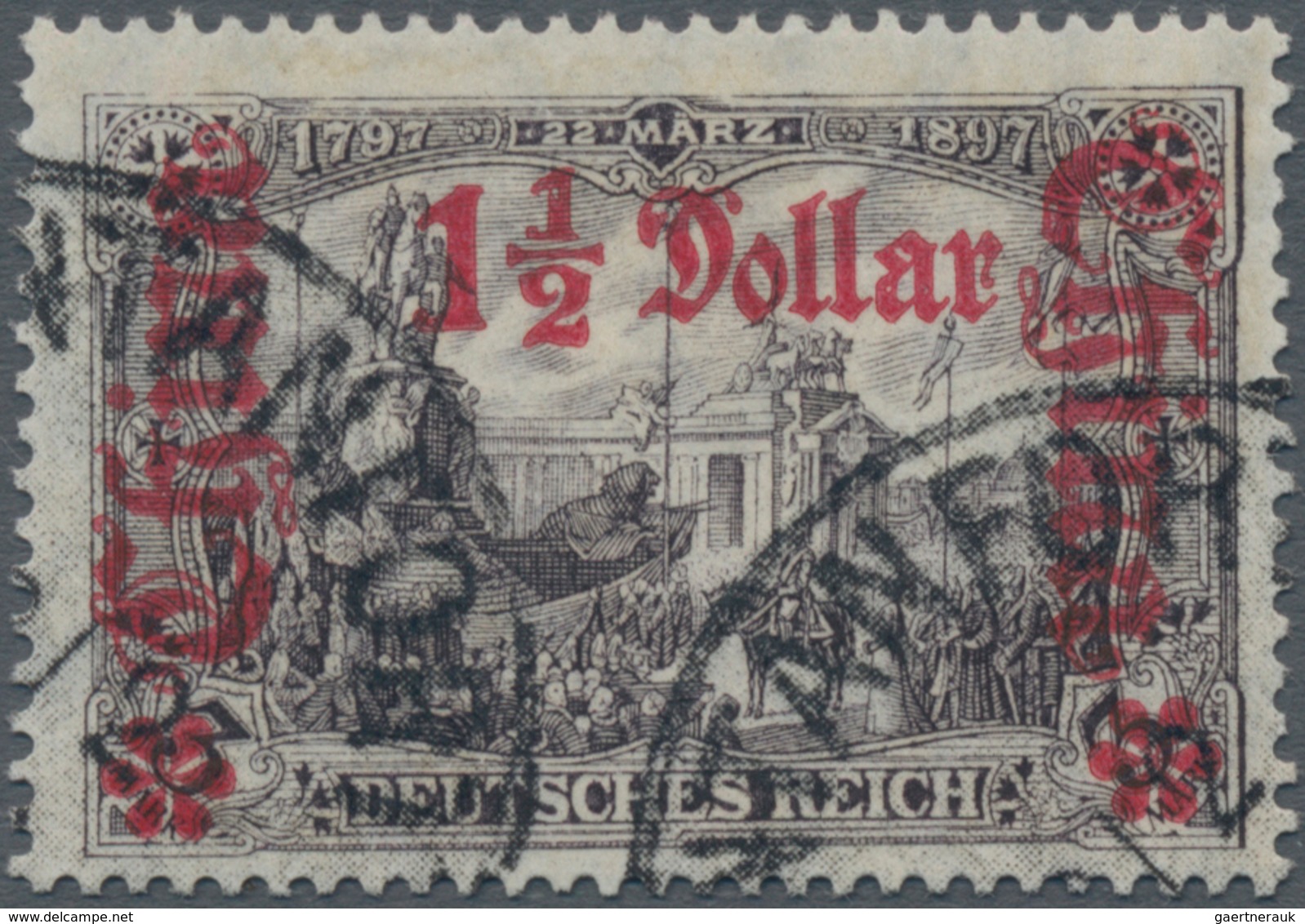 Deutsche Post In China: 1913, "1 1/2 Dollar Auf 3 Mark" Friedensdruck, 26:17 Zähnungslöcher, Schwarz - Chine (bureaux)