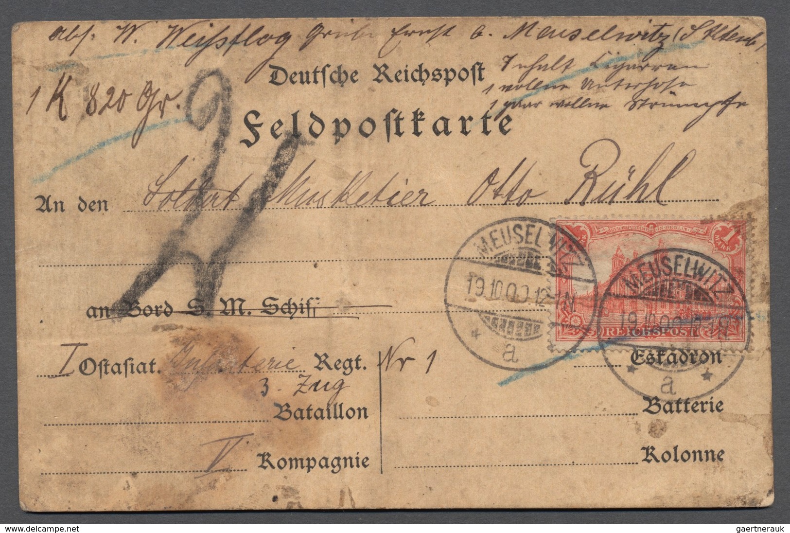 Deutsche Post In China - Besonderheiten: 1900, Feldpostkarte Als Päckchenadressaufkleber Mit DR 1 Ma - China (kantoren)