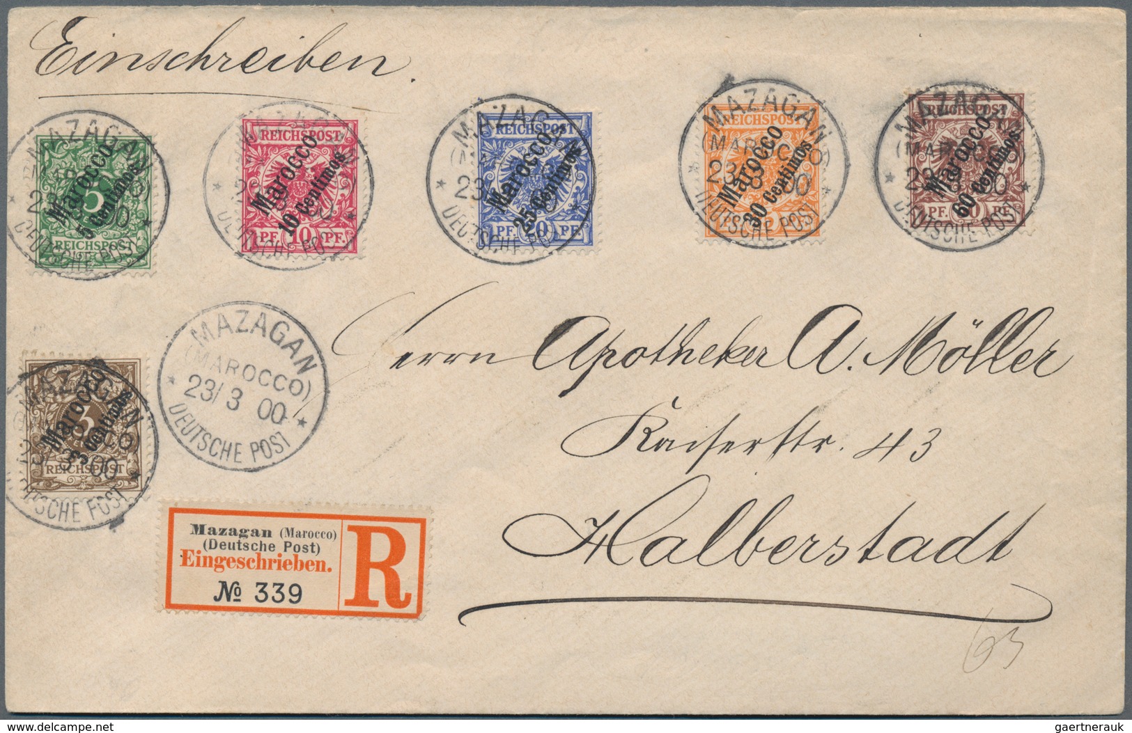 Deutsche Post In Marokko: 1899, 3 C Auf 3 Pf Bis 60 C Auf 50 Pf Einzeln Entwertet Mit K2 MAZAGAN 190 - Maroc (bureaux)