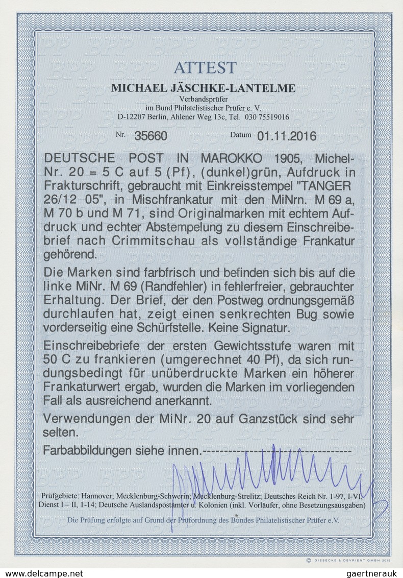 Deutsche Post In Marokko: 1905, 5 C Auf 5 (Pf) Germania Aufdruck In Frakturschrift Entwertet Mit K1 - Marokko (kantoren)