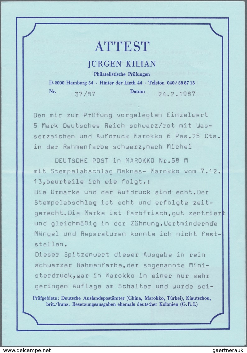 Deutsche Post In Marokko: 1911, Freimarke 6 P 25 C Auf 5M Schwarz/dunkelkarmin, Als Seltener Ministe - Deutsche Post In Marokko