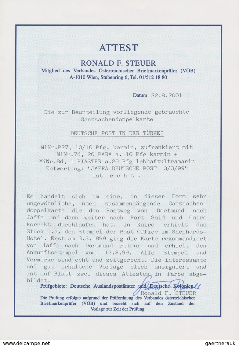Deutsche Post In Der Türkei - Mitläufer: 1899, Noch Zusammenhängende Mitläufer-Doppelkarte, Die Den - Turkey (offices)