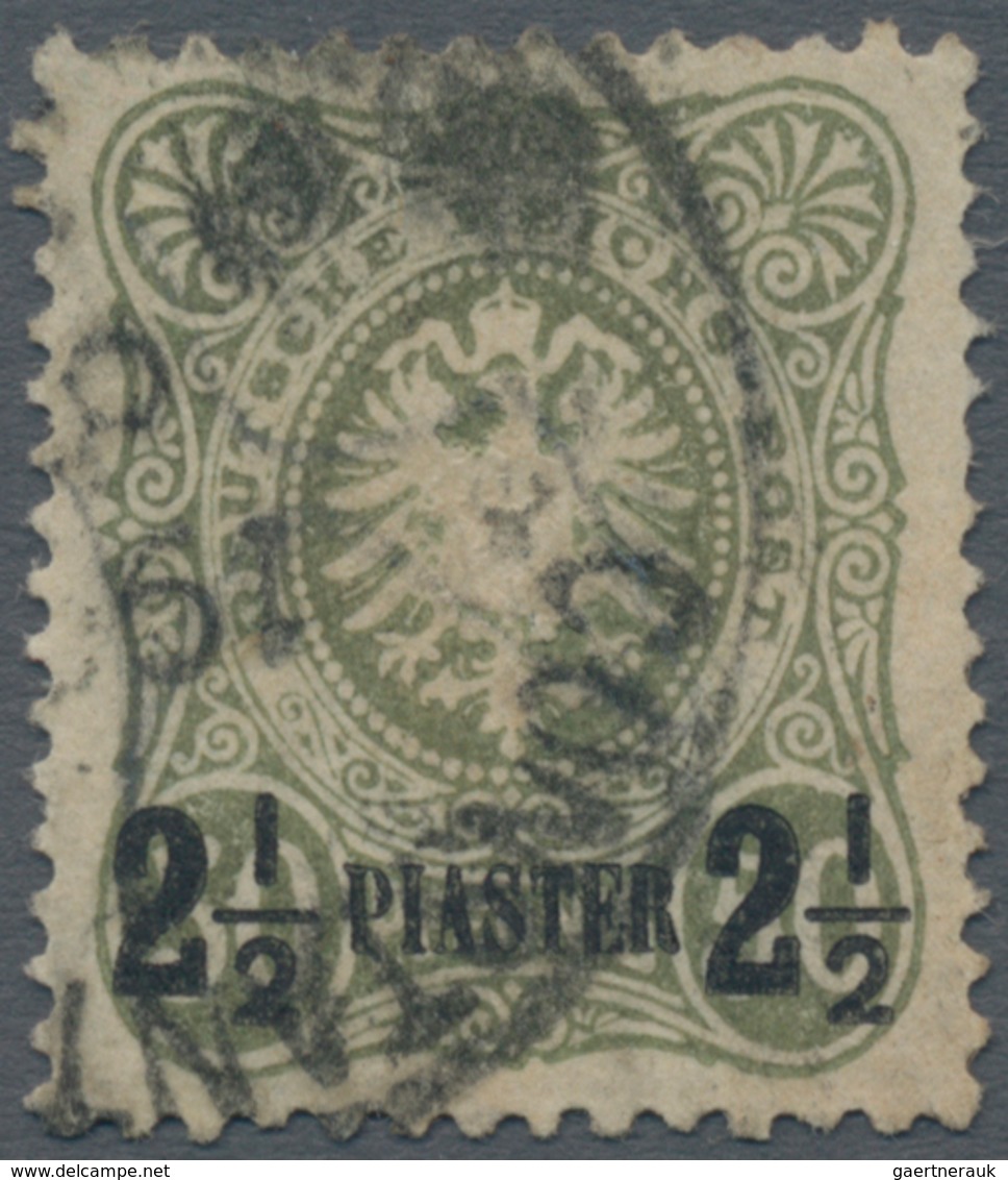 Deutsche Post In Der Türkei: 1887/88, Freimarke: 2½ PIA Auf 50 Pfg. Lebhaftolivgrün, Zarte Gestempel - Deutsche Post In Der Türkei