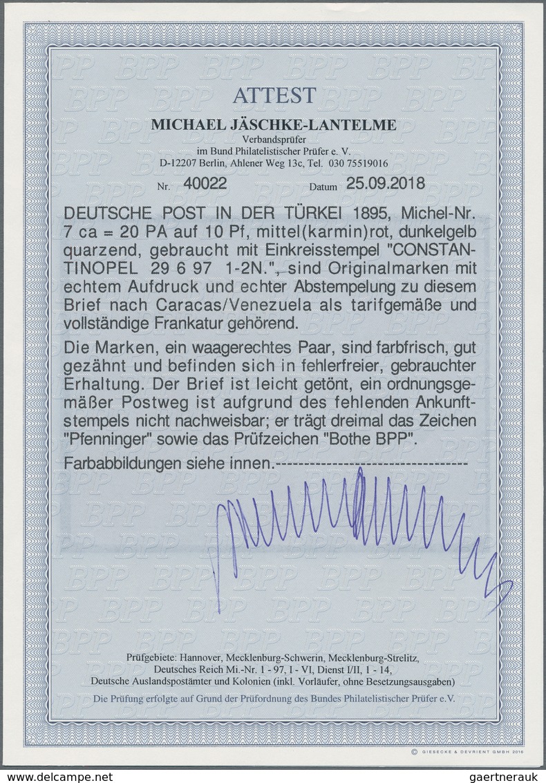 Deutsche Post In Der Türkei: 1895, "20 PARA 20" Auf 10 Pf Krone/Adler, Mittel(karmin)rot [dunkelgelb - Deutsche Post In Der Türkei