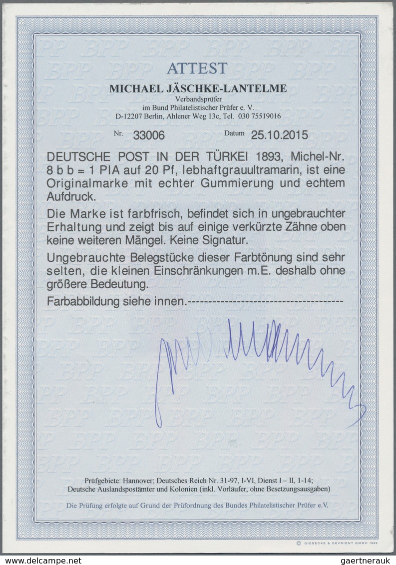 Deutsche Post In Der Türkei: 1893, 20 Pfg. Lebhaftgrauultramarin, Farbfrisches Exemplar, Oben Einige - Deutsche Post In Der Türkei