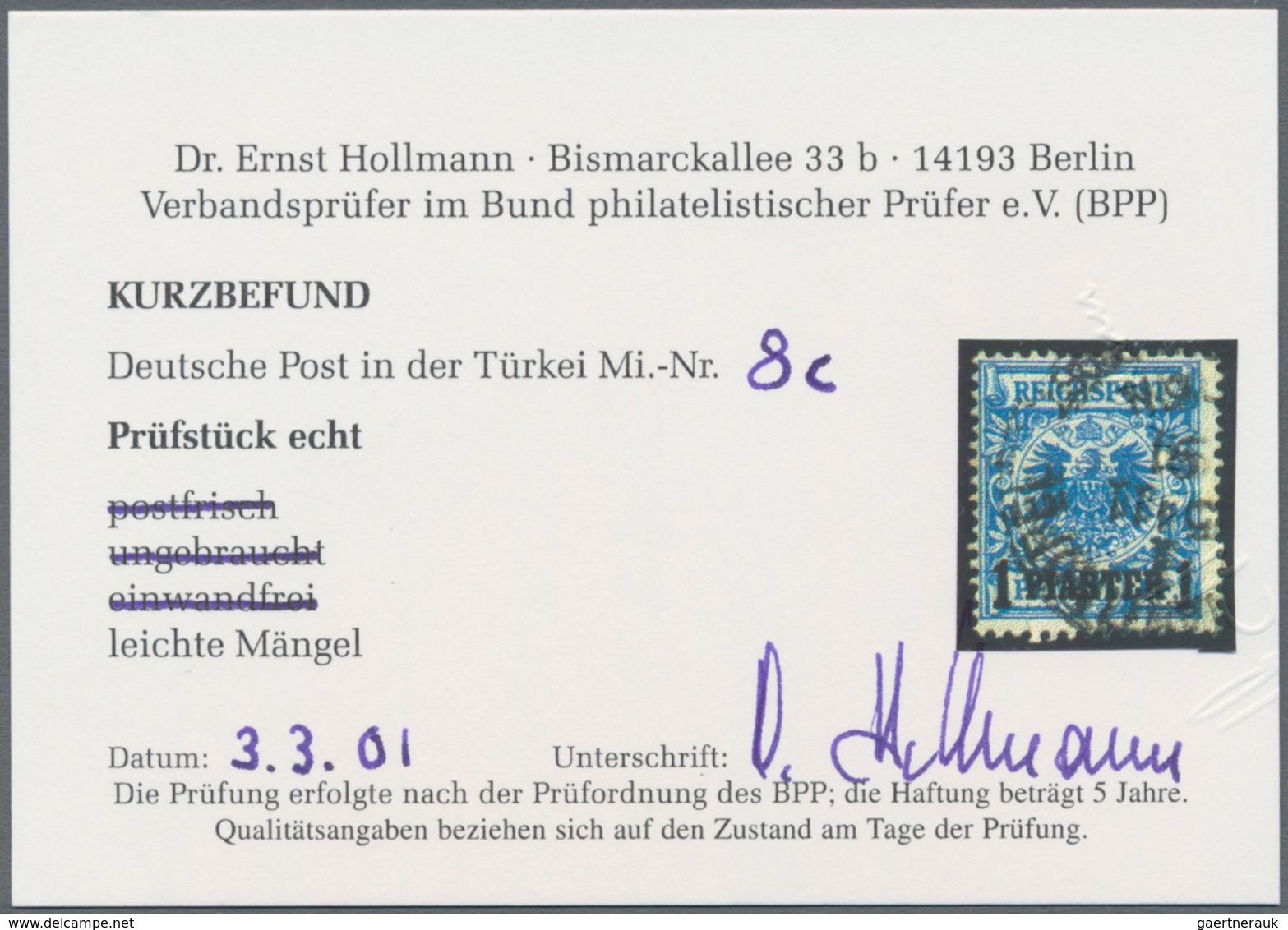 Deutsche Post In Der Türkei: 1889, 1 Piaster Auf 20 Pf. Reichspost In Der Seltenen Farbe "lebhaftkob - Turkey (offices)