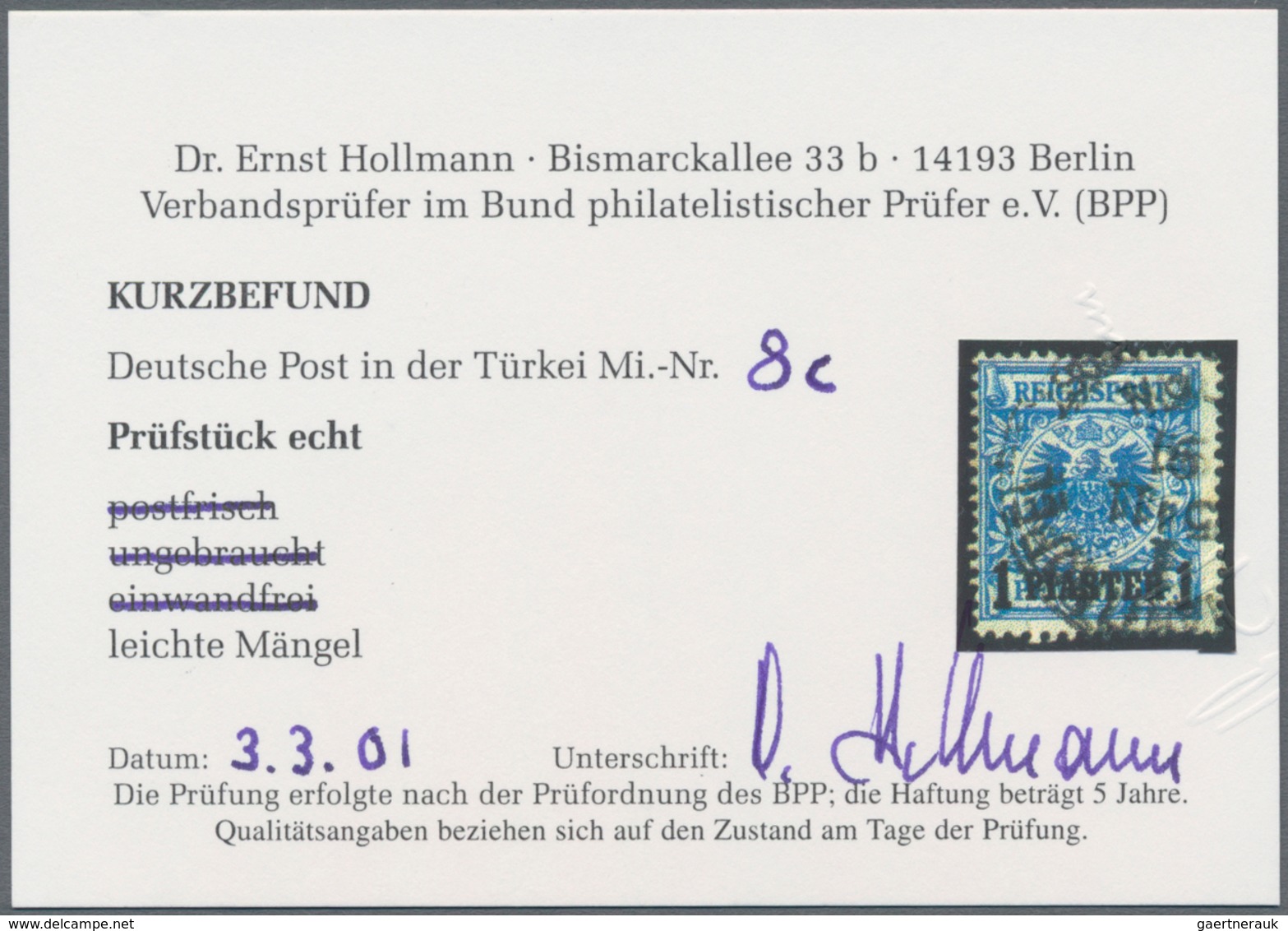 Deutsche Post In Der Türkei: 1889, 1 Piaster Auf 20 Pf. Reichspost In Der Seltenen Farbe "lebhaftkob - Turkse Rijk (kantoren)