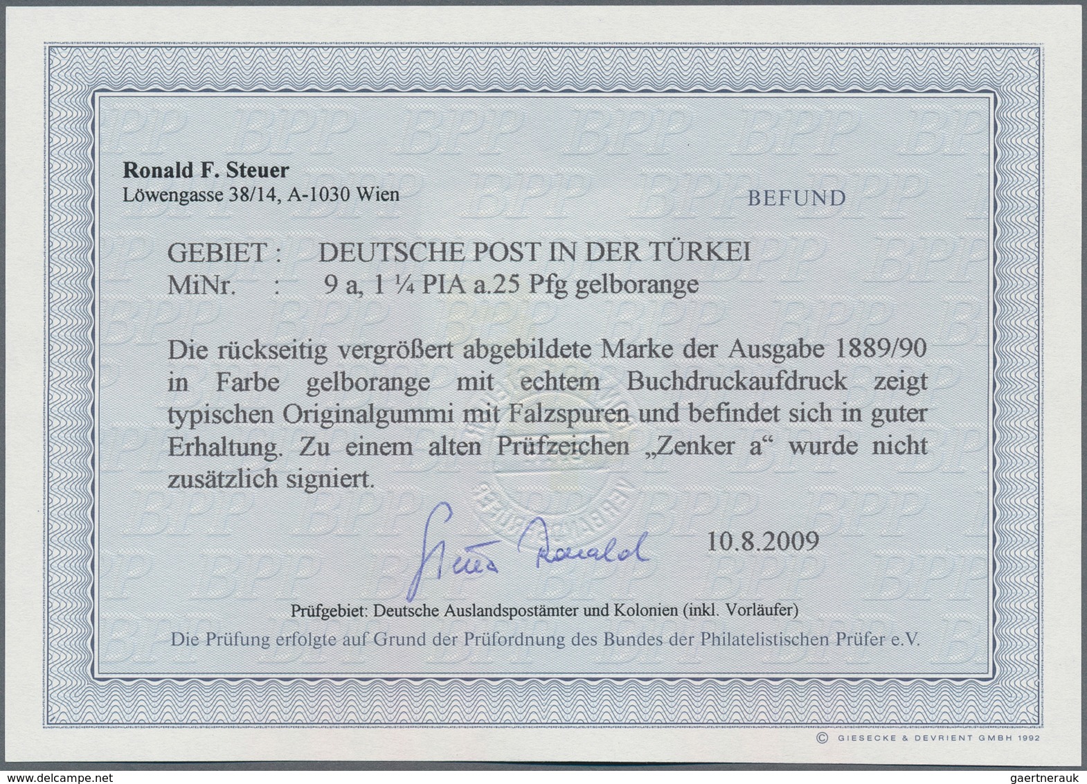 Deutsche Post In Der Türkei: 1889/1890. 1 1/4 Pia Auf 25 Pf, Seltene Erstauflage: Gelborange, Ungebr - Turkey (offices)