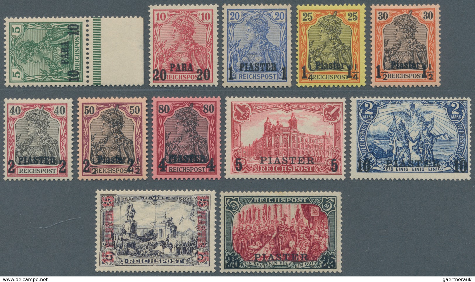 Deutsche Post In Der Türkei: 1900/1904, 10 Para - 25 Pia Auf 5 Pf Bis 5 Mark Aufdruckwerte Komplett - Turkse Rijk (kantoren)