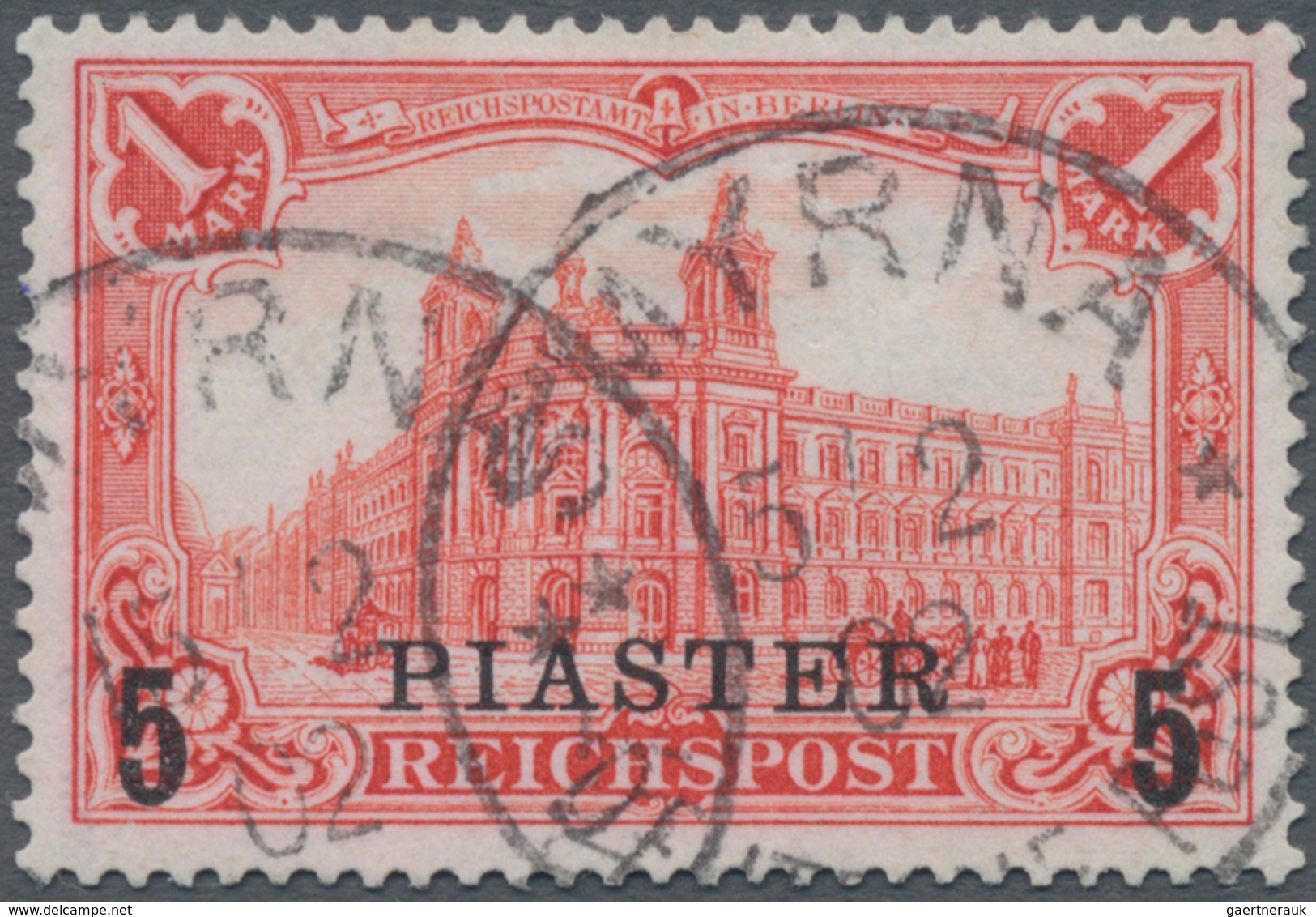 Deutsche Post In Der Türkei: 1900, 5 Piaster Auf 1 Mark Dunkelorangerot, Sauberer Mit Zwei Stempelab - Turquie (bureaux)