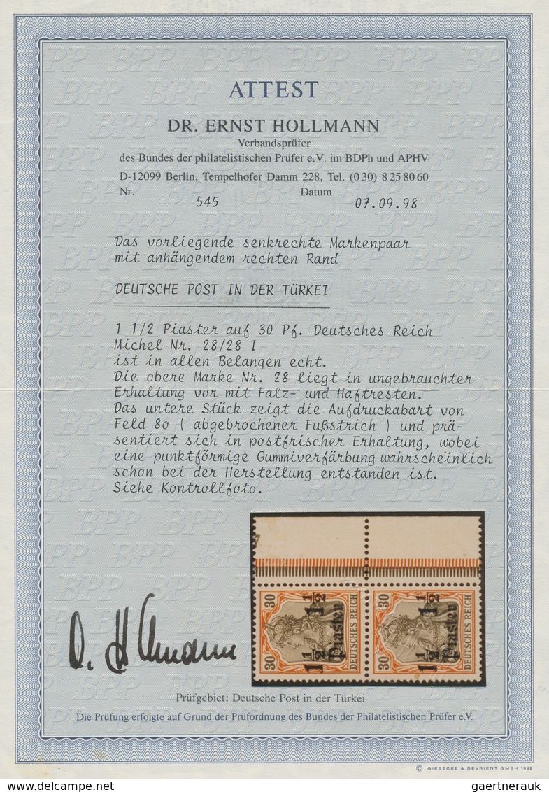 Deutsche Post In Der Türkei: 1905, 1 1/2 Pia. Auf 30 Pf Mit Aufdruck-ABART "Fußstrich Der Linken 1 A - Deutsche Post In Der Türkei