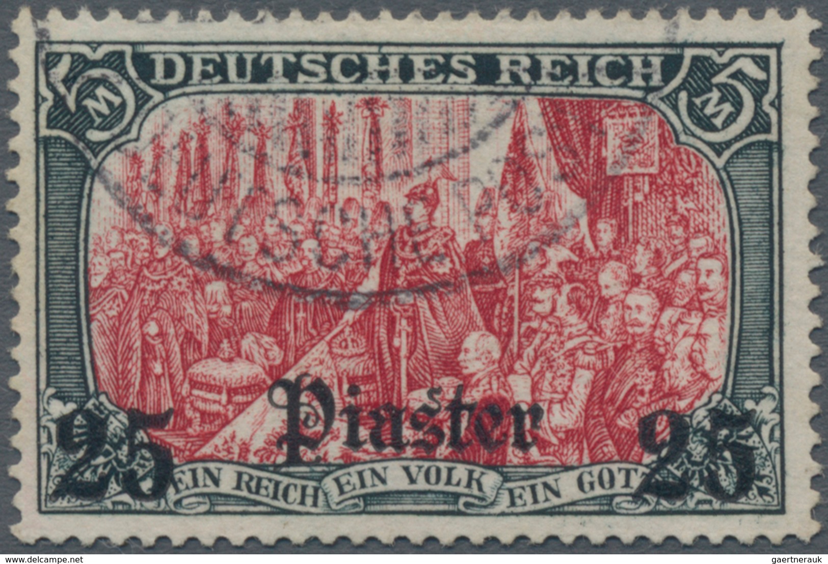 Deutsche Post In Der Türkei: 1905, 25 Pia. Auf 5 Mark Grünschwarz/dunkelkarmin Karmin Bis (bräunlich - Turkse Rijk (kantoren)