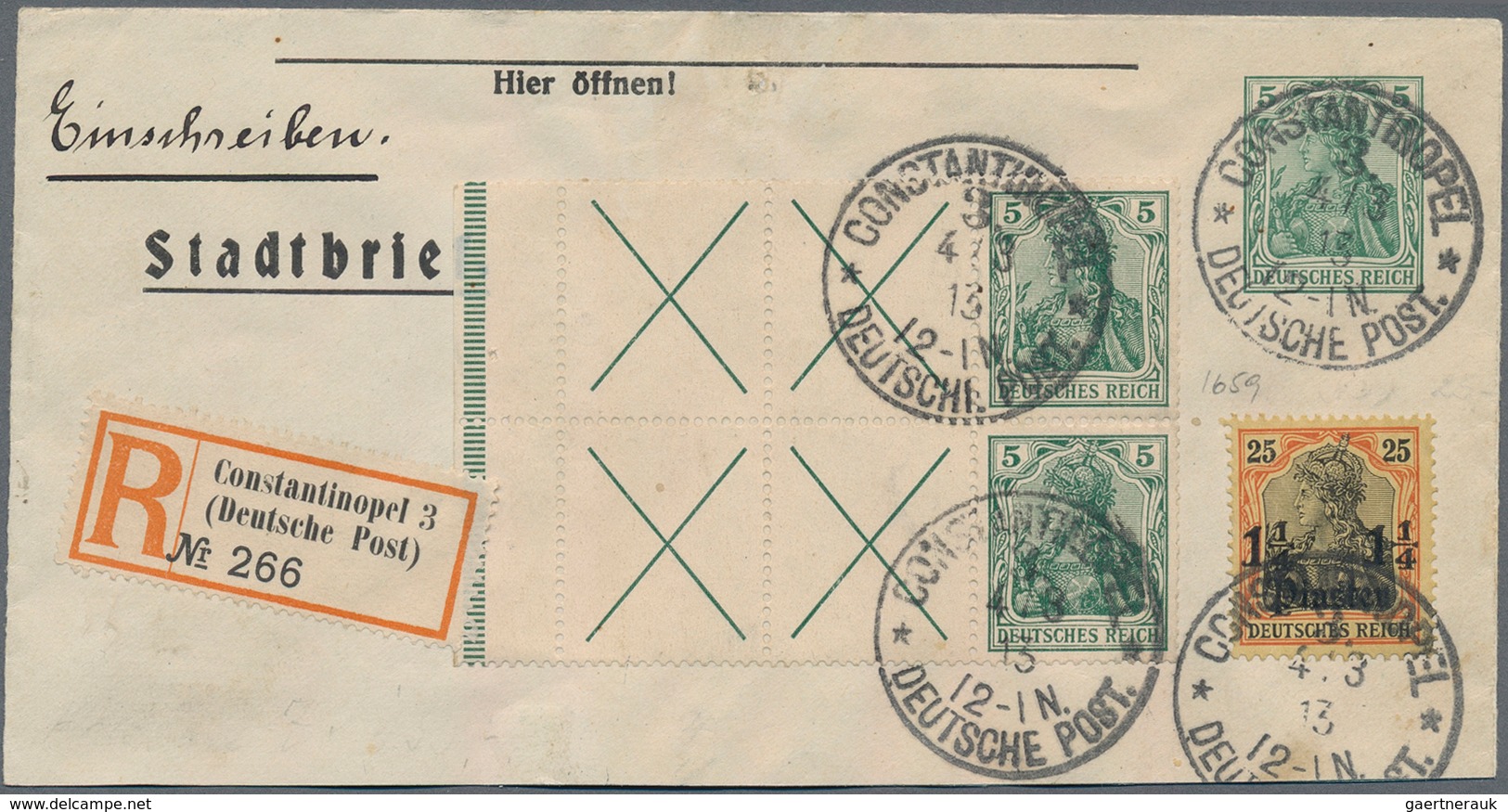 Deutsche Post In Der Türkei: 1913. 1 1/4 Pia In Mischfrankatur Mit Dem An Sich Schon Sehr Seltenem G - Deutsche Post In Der Türkei