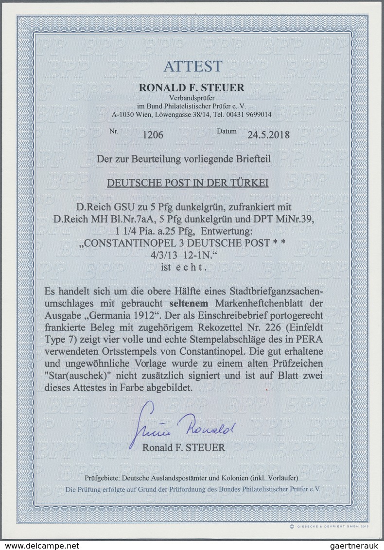 Deutsche Post In Der Türkei: 1913. 1 1/4 Pia In Mischfrankatur Mit Dem An Sich Schon Sehr Seltenem G - Turkey (offices)