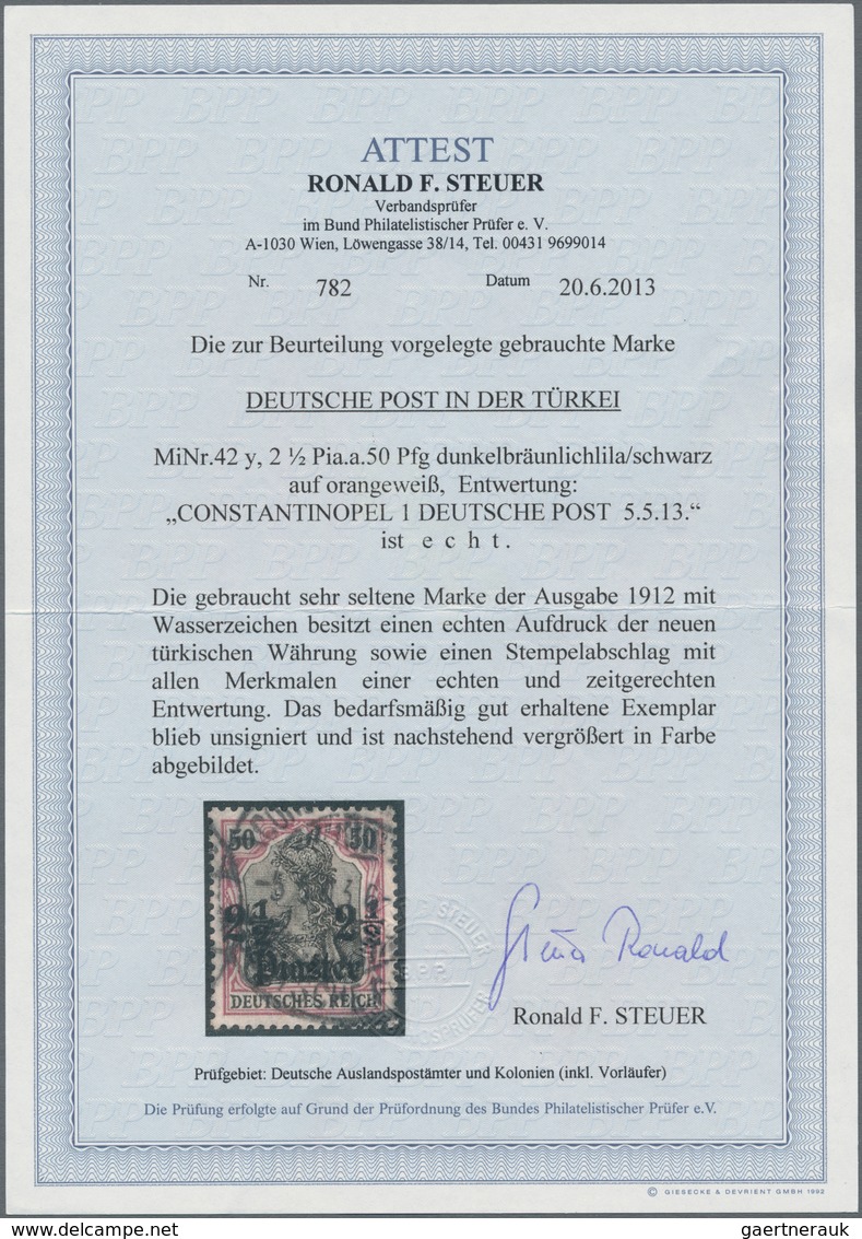 Deutsche Post In Der Türkei: 1905, 2 1/2 Piaster Auf 50 Pfg. Germania Auf Orangeweißem Papier, Saube - Turkse Rijk (kantoren)