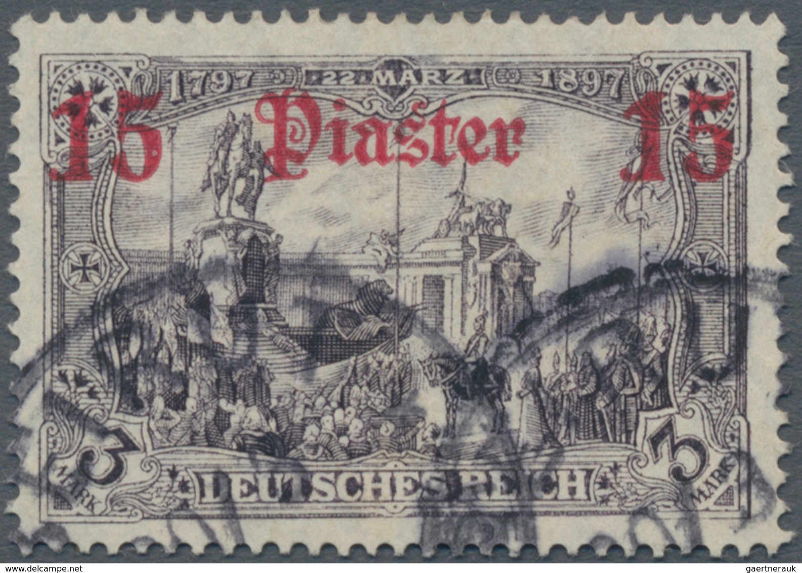 Deutsche Post In Der Türkei: 1913, 15 Pia Auf 3 Mark Schwarzbraunviolett, Gestempelte Freimarke Des - Deutsche Post In Der Türkei