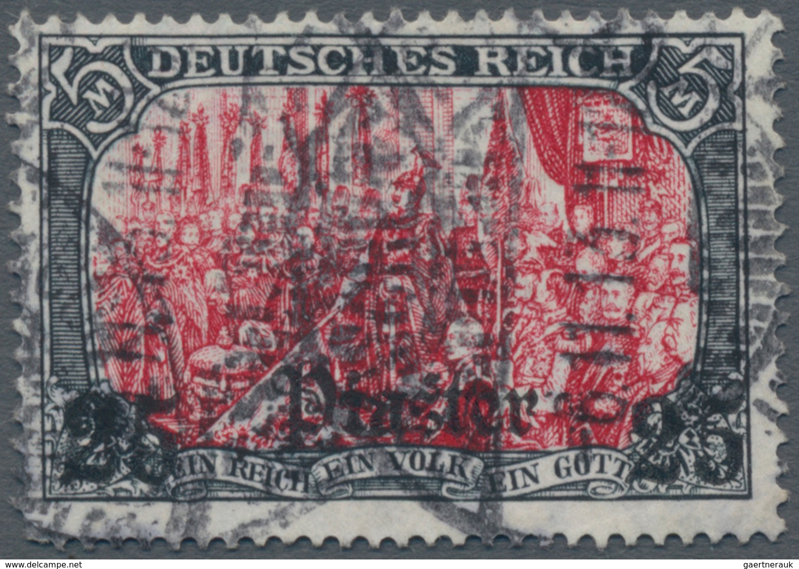 Deutsche Post In Der Türkei: 1905, "25 Piaster" Auf 5 Mark Mit Wasserzeichen Als MINISTERDRUCK Mit S - Turquie (bureaux)