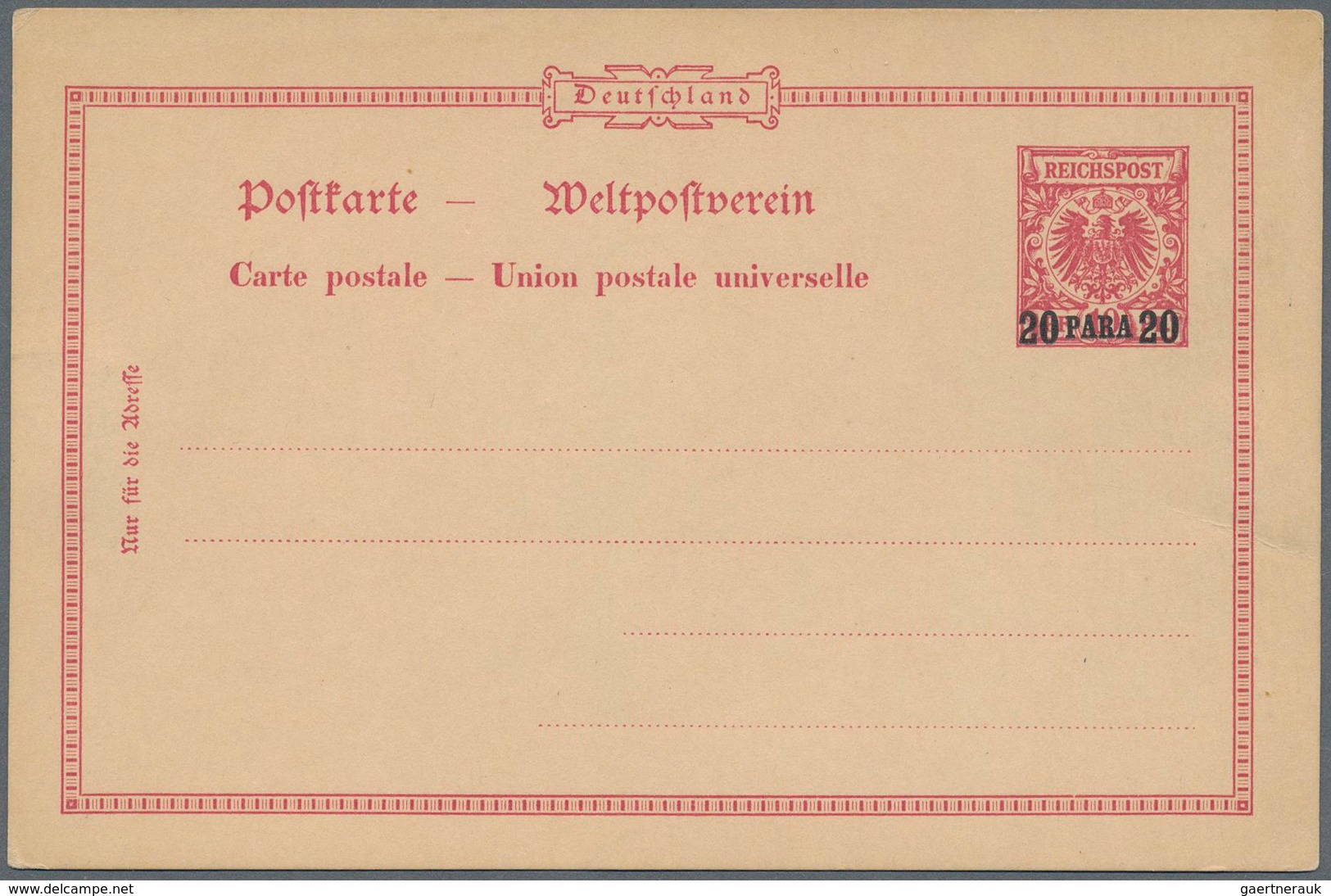 Deutsche Post In Der Türkei - Ganzsachen: 1889. Postkarte 20 Para Auf 10 Pf In Type III "Bemerkung H - Deutsche Post In Der Türkei