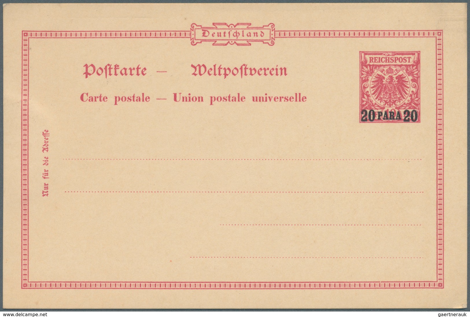 Deutsche Post In Der Türkei - Ganzsachen: 1889, Postkarte 20 PARA Auf 10 Pf Karmin Adler, Type III ( - Turkse Rijk (kantoren)