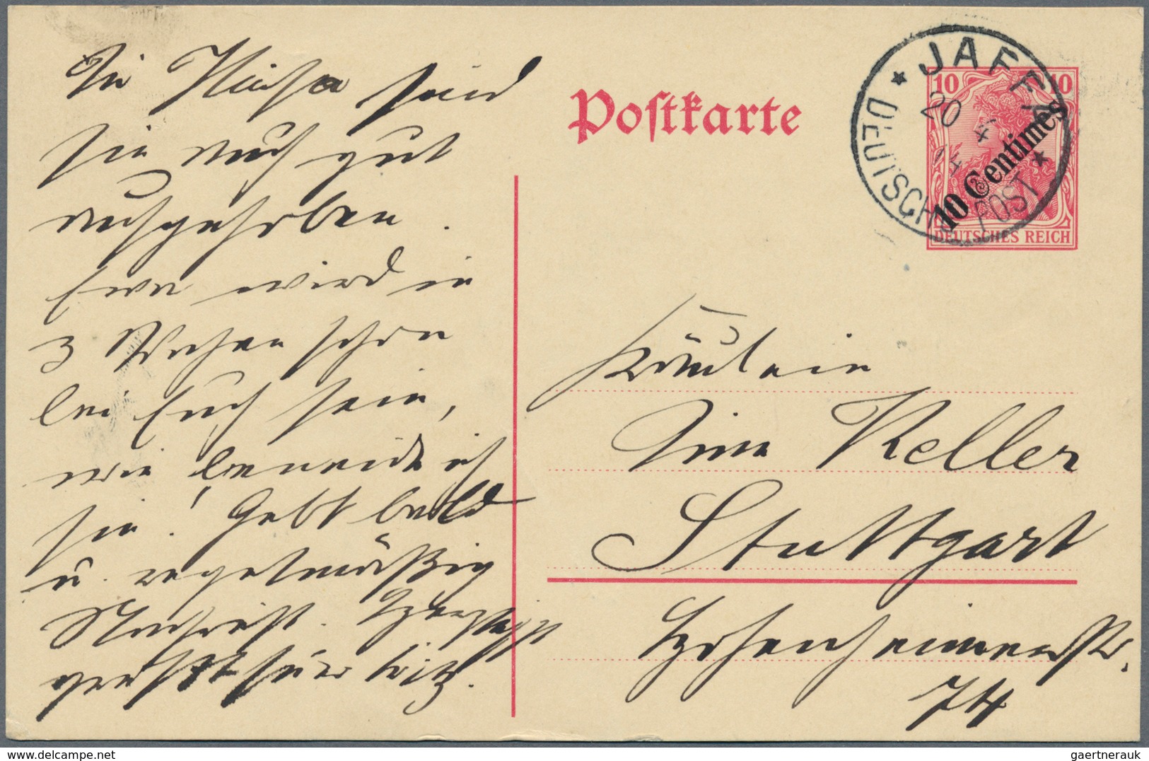 Deutsche Post In Der Türkei - Ganzsachen: 1914, 20.4., 10 Centimes Auf 10 Pf Germania GA M. WZ I, Se - Turkse Rijk (kantoren)