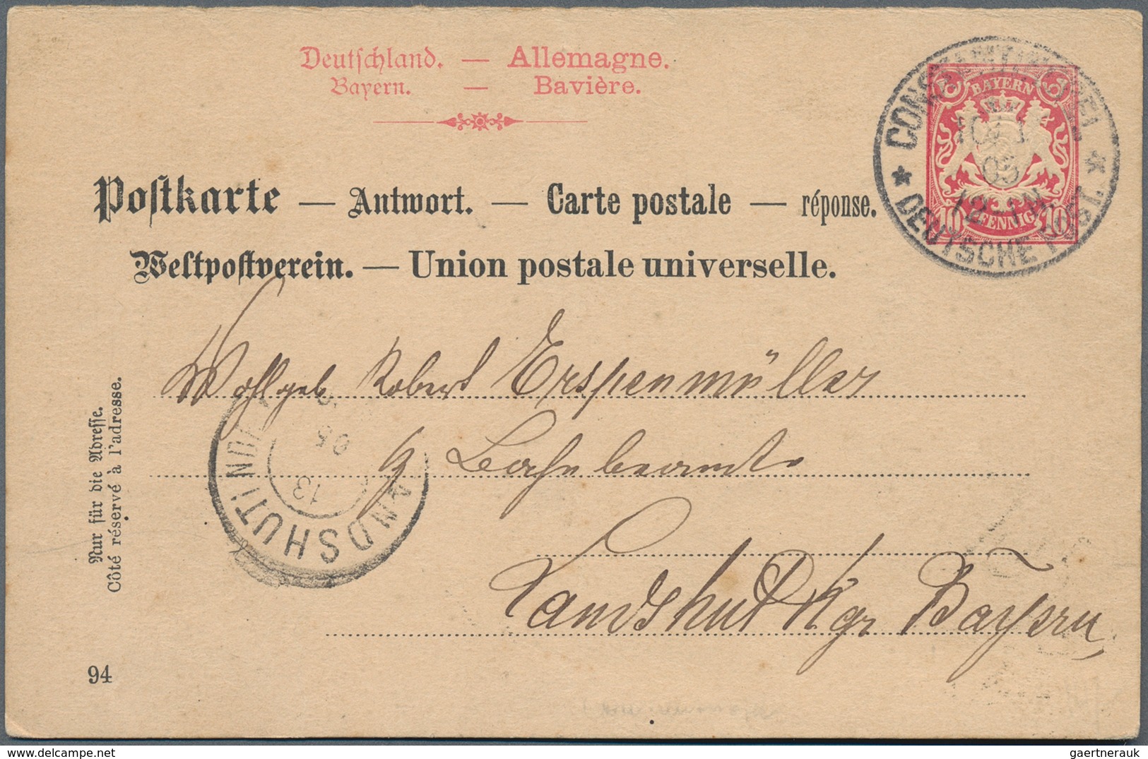 Deutsche Post In Der Türkei - Stempel: 1905, "DP CONSTANTINOPEL" K1 Auf Bayerischer Ganzsachen-ANTWO - Deutsche Post In Der Türkei