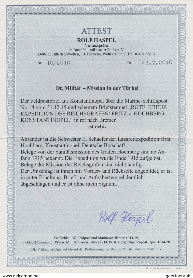 Deutsche Post In Der Türkei - Stempel: 1915 (31.12.), Roter Briefstpl. "ROTE KREUZ EXPEDITION DES RE - Deutsche Post In Der Türkei