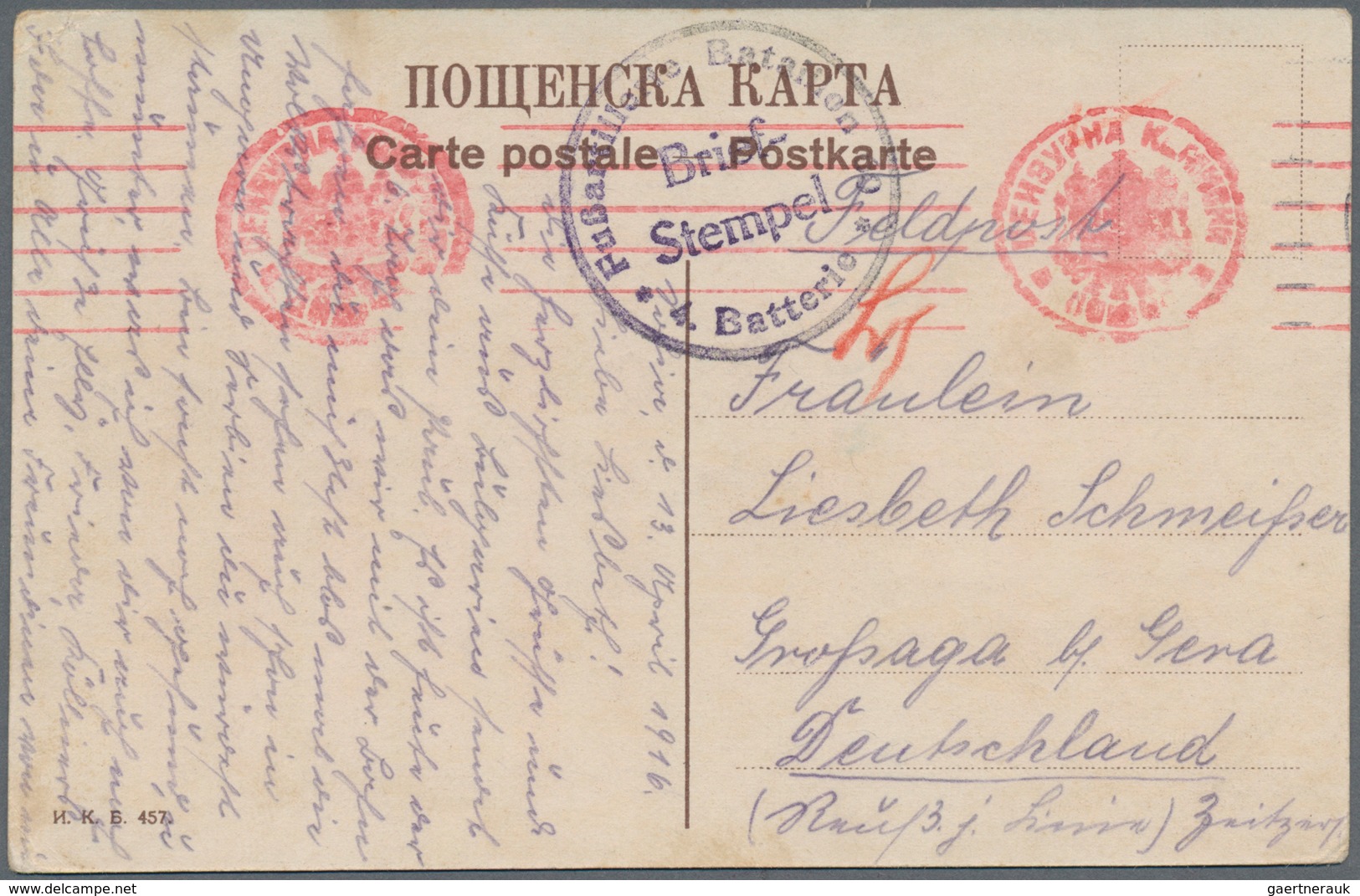 Deutsche Post In Der Türkei - Stempel: 1916 (29.8.), Stempel "FELDPOST MIL.MISS.1.EXPEDITIONSKORPS" - Turquie (bureaux)