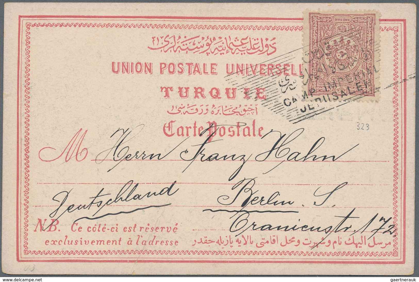 Deutsche Post In Der Türkei - Besonderheiten: 1898/1916, "CAMP IMPERIAL JERUSALEM" Auf Türkischer Fr - Turquie (bureaux)
