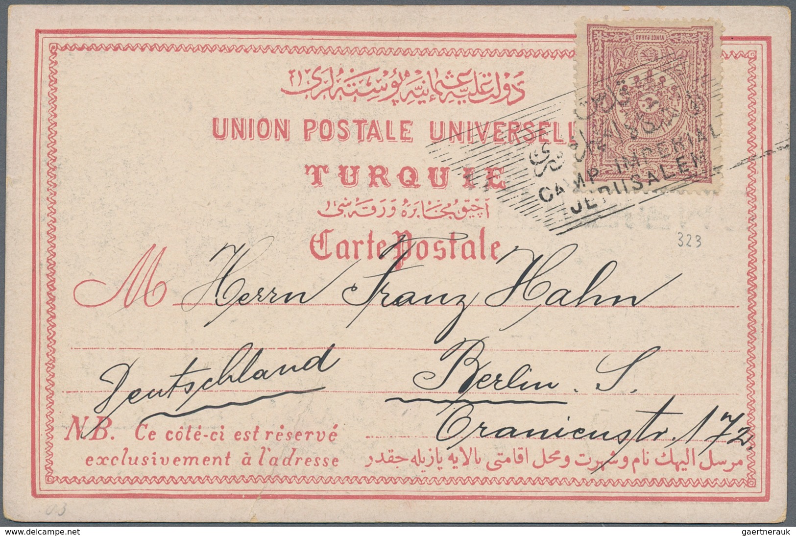 Deutsche Post In Der Türkei - Besonderheiten: 1898/1916, "CAMP IMPERIAL JERUSALEM" Auf Türkischer Fr - Turkse Rijk (kantoren)