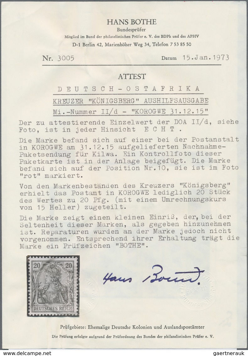 Deutsch-Ostafrika: 1915, "Königsberg"-Aushilfsausgabe, "20 Pfg. Friedensdruck" Mit KOROGWE 31.12.15 - German East Africa
